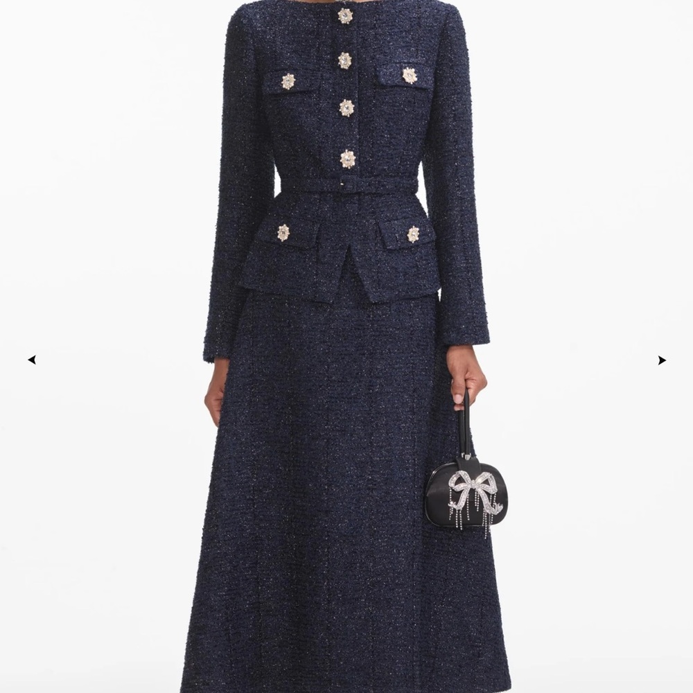 Self Portrait NAVY METALLIC BOUCLE MIDI DRESS